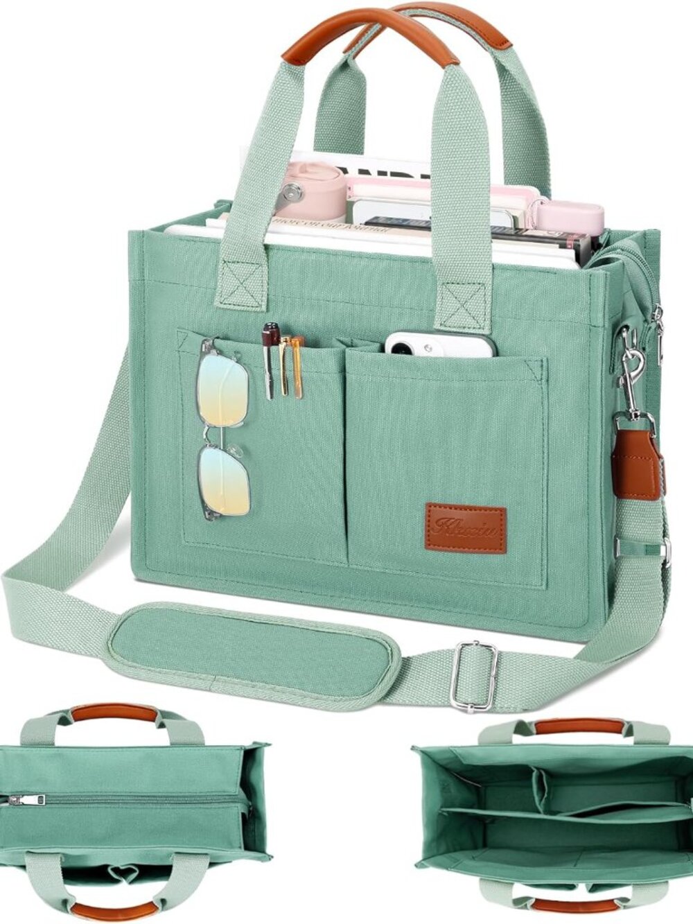 Large Canvas Tote Bag for Women with Zipper and Compartments Crossbody Work Bibl